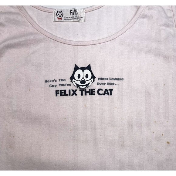 VTG 1988 Womens SMALL Pink Felix the Cat Lovable Guy Cartoon TANK TOP *Stained* - Picture 6 of 11